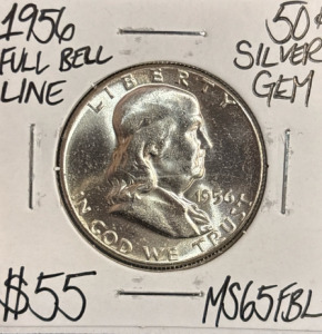 1956 MS65FBL Full Bell Line Silver Franklin .50c