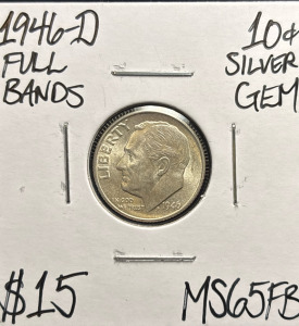 1946-D MS65FB FULL BANDS GEM SILVER DIME