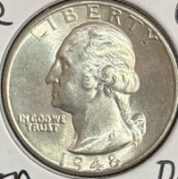1948-D MS65 Mint Error Silver Gem Quarter - 3