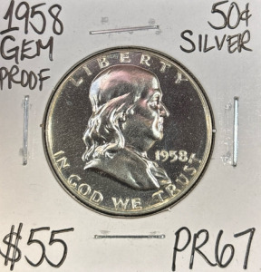 1958 PR67 GEM Proof Silver Franklin Half Dollar