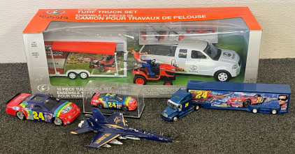 10 Piece Turf Truck Set, Jeff Gordon #24 DuPont NASCAR Winner's Circle 1:64 scale diecast trailer rig, Jeff Gordon #24 DuPont Monte Carlo diecast car, Jeff Gordon #24 DuPont NASCAR diecast car (1:24 Scale), Scale Model US Navy Blue Angels F/A-18 Hornet