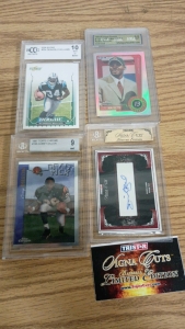 4) Hard Sleeved Sports Cards DeAngelo Williams Rookie Card, Corey Dillon Draft Pick Card, Corey Magette Chrome Rookie Card and Daniel Bard Tristar Signa Cuts Card