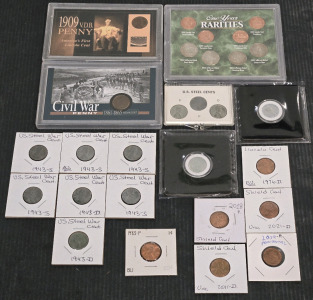 Assorted Vintage & Modern Pennies & Nickels: 1909 VDB Penny, 1865 Civil War Indian Head Penny, US Steel War Pennies, & More!