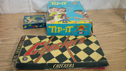 Vintage Board Games! Ideal Tip-It, Milton Bradley Tiddledy Winks, and Selchow and Righter Co Checkers