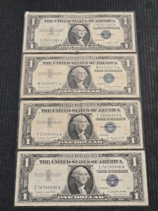 (4) 1957 Series A Blue Seal Silver Certificates
