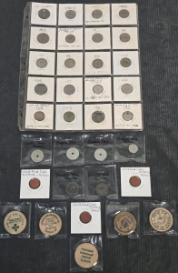 Assorted Vintage Coins & Tokens: Trade-In Tokens, Sales Tax Tokens, WWII Red Opa Military Tokens, Wooden Trade-In Tokens