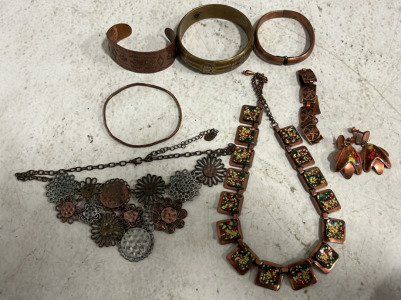 Large Assortment of Copper/Bronze Costume Necklaces, Earrings, & Bracelets