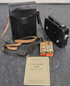 Vintage Cine-Kodak Eight Model 20 8mm Movie Camera - 1930s Retro Camera w/ Original Carry Case, (2) Rolls of Original Film, & Original Instruction Booklet *Rare Collection*