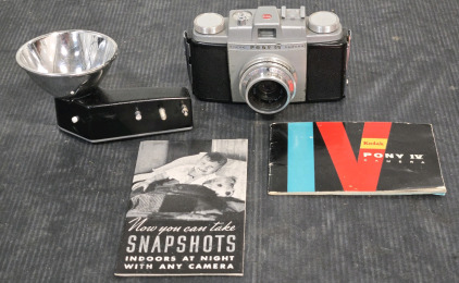 Vintage 1950s Kodak Pony IV Film Camera w/ Original Instruction Booklet , Kodalite Midget Flashholder , Vintage "Night Snapshots" Instruction Booklet *Rare Collection* / +$100 Combined Value!