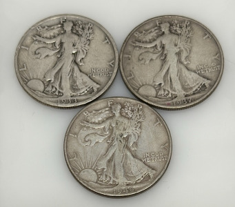 Walking Liberty Half Dollar Coins 1933, 1937, 1946, U.S. Mint