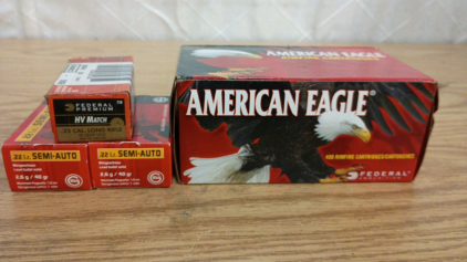 Ammo! 400rds American Eagle .22LR 38gr Copper Hollow Point, 100rds Geco .22LR 40gr Round Nose and 50rds Federal .22LR 40gr Round Nose