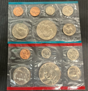 (3) Uncirculated 1974 Pennies (2) Uncirculated 1974 Dimes (2) Uncirculated 1974 Ike Dollars & Much More