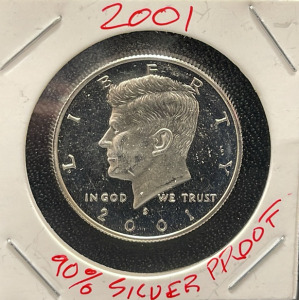 2001 Kennedy Half Dollar, 90% Silver, Proof, S Mint Mark