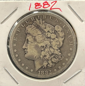 1882 Morgan Silver Dollar Coin, United States Mint, 90% Silver