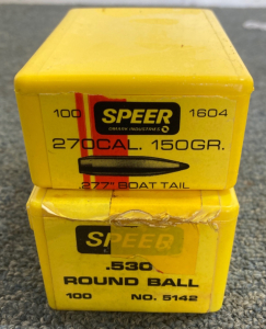 (1) 270cal 159gr .277” boat tail (1) .530 Round ball 100gr.