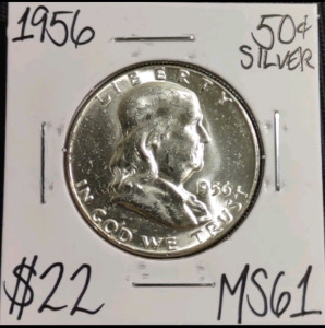 1956 MS61 Mint State Silver Franklin Half Dollar