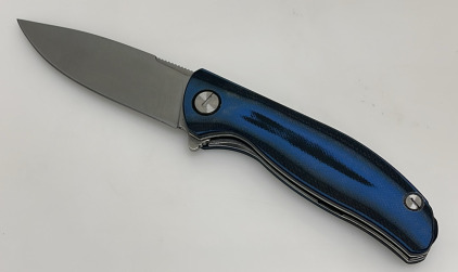 Folding Knife, Stainless Steel Blade, Blue/Black G10 Handle