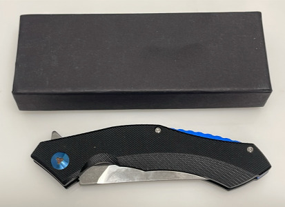 Folding Knife with Black Handle and Blue Accents, Stainless Steel Blade, 3.5" Blade