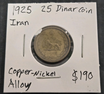1925 25 Dinar Coin Iran Copper-Nickel Alloy
