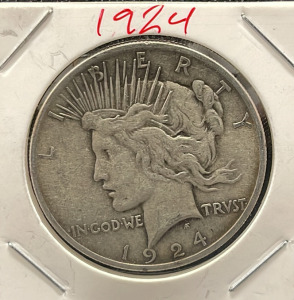 1924 United States Peace Dollar Coin, 90% Silver, Lady Liberty