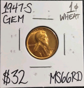 1947-S MS66RD Red Gem Wheat Copper Cent