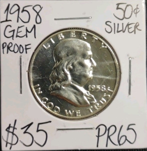 1958 PR65 Gem Proof Silver Franklin Half Dollar