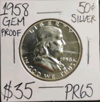 1958 PR65 Gem Proof Silver Franklin Half Dollar