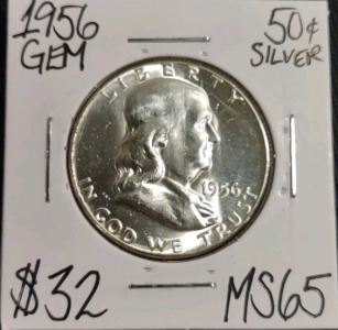 1956 MS65 Gem Silver Franklin Half Dollar