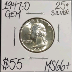 1947-D MS66+ Gem Silver Washington Quarter