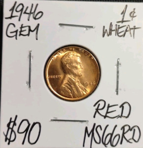 1946 MS66RD Red Gem Wheat Copper Cent