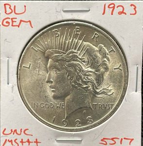 1923 Peace Dollar Coin, Lady Liberty, Eagle with Rays