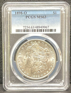 1898-O Morgan Dollar Coin, MS63 PCGS, $1, Certification 7254.63/48949967