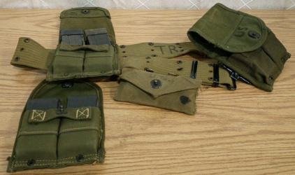 M1 Carbine Msg Pouch Belt with 3 Pouches, 2 Extended, 1 Standard and 5 Loaded M1 .30 Carbine Magazines