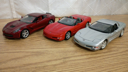 3) 1/18 Scale Chevy Corvette-C5 Convertible, C5, and C7 Stingray
