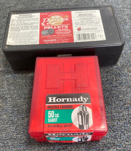 (1) Hornady 50cal Sabot w 44/300gr. (1) Pyrodex Muzzleloading Propellant