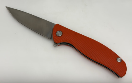 Folding Knife, Drop Point Blade, Orange Textured Handle, Flipper Opening