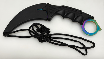 Karambit Knife, Rainbow Finish, 4" Blade, Finger Ring, Sheath Included
