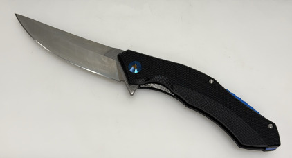 Folding Knife, Black and Blue Handle, Flipper, Approx. 3.5" Blade