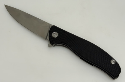 Folding Knife with Black Textured Handle and Drop Point Blade