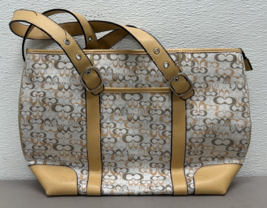 Coach D2J-6068 Handbag, Beige and Gold, Fine Split Suede & Cowhide (We Believe This To Be A Reproduction)