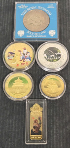 (5) Chinese Commemorative Plated Coins & (1) 1981 "The Royal Wedding" Commemorative Coin by Barclay's Bank