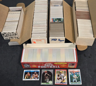 (5) Boxes of Assorted Vintage Basketball, Football, & Baseball Cards Including: Reggie Miller, Jeff Malone, John Friesz (Rookie Card), & Much More!
