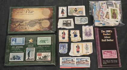 Civil War Coin & Stamp Collection & Bag of Assorted Stamps Featuring 1949 Air Mail Honoring The Wright Brothers