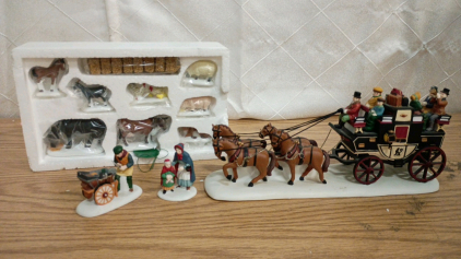 Department 56 Christmas Village Accessories Knife Grinder, Farm Animals and Holiday Coach