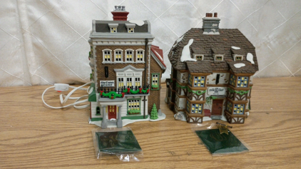 2) Department 56 Dickens Village Series-Crown and Cricket and Sir John Falstaff Inn