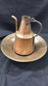 Vintage brass water kettle and basin