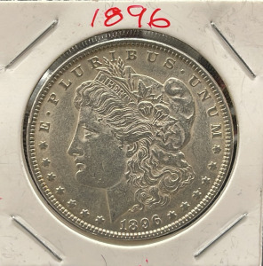 1896 Morgan Dollar Coin, United States, One Dollar, No Mint Mark Visible