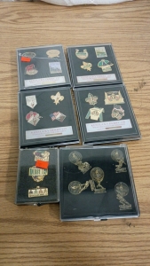 Kentucky Derby 127-130 WHAS Crusade for Children Commemorative Pins, Kentucky Derby 119 Pins and Minute Maid Olympics Anniversary Pins