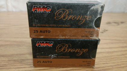 Ammo! 100rds PMC Bronze .25Auto 50gr FMJ