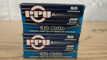 Ammo! 100rds PPU .32 Auto/ACP 71gr JHP